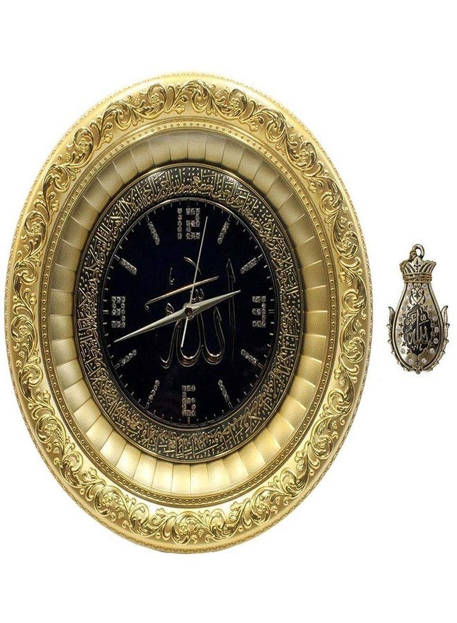 Modefa Islamic Turkish Home Table Wall Decor Elegant Shelf Clock Eid Gift Allah & Ayatul Kursi with Car Hanger (Black/Gold) - Image 2